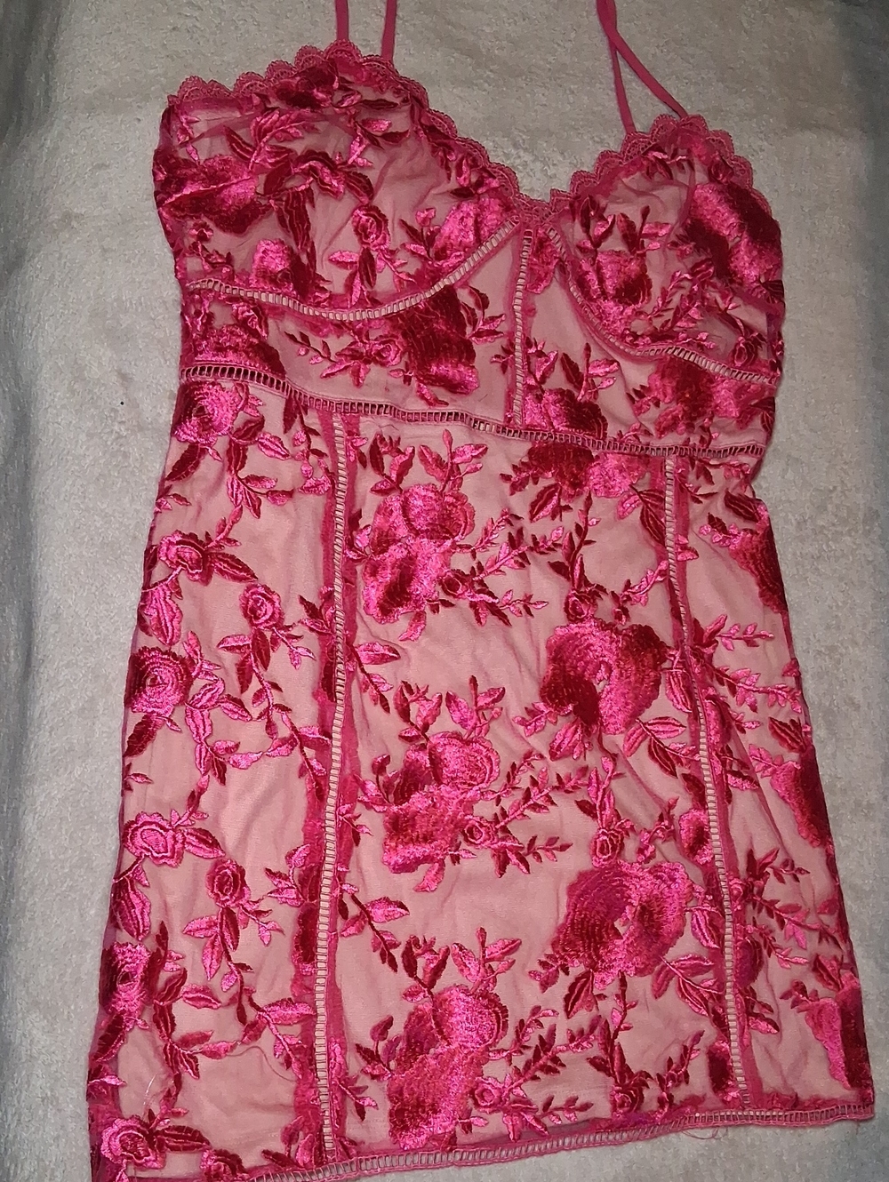 Lulu's Hot Pink Floral Embroidered Mini Dress
